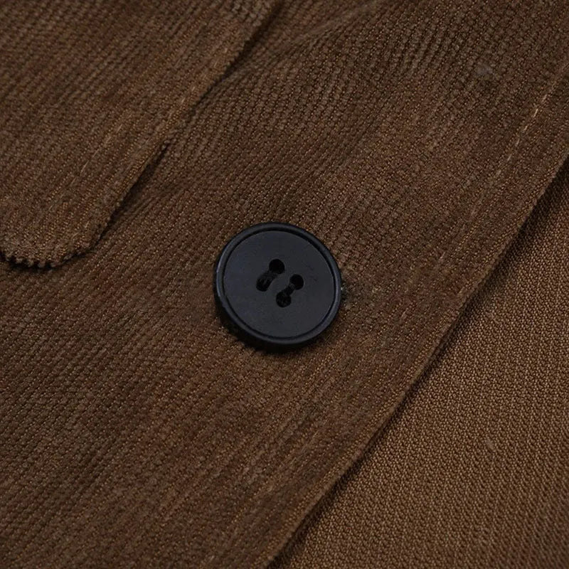 Men's solid colour corduroy jacket winter casual blazer in Army Green front view