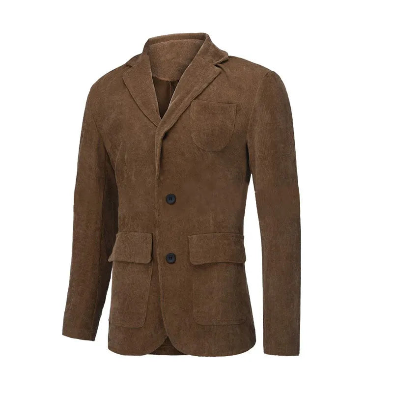 Men's solid colour corduroy jacket winter casual blazer in Army Green front view