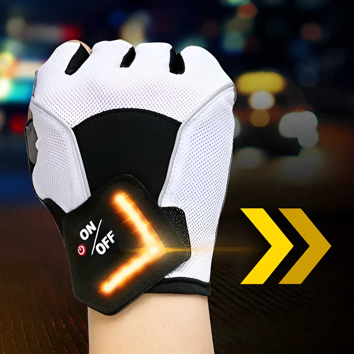 Auto sensing sport riding gloves with LED lights, anti-skid, available in black or white, sizes M L XL