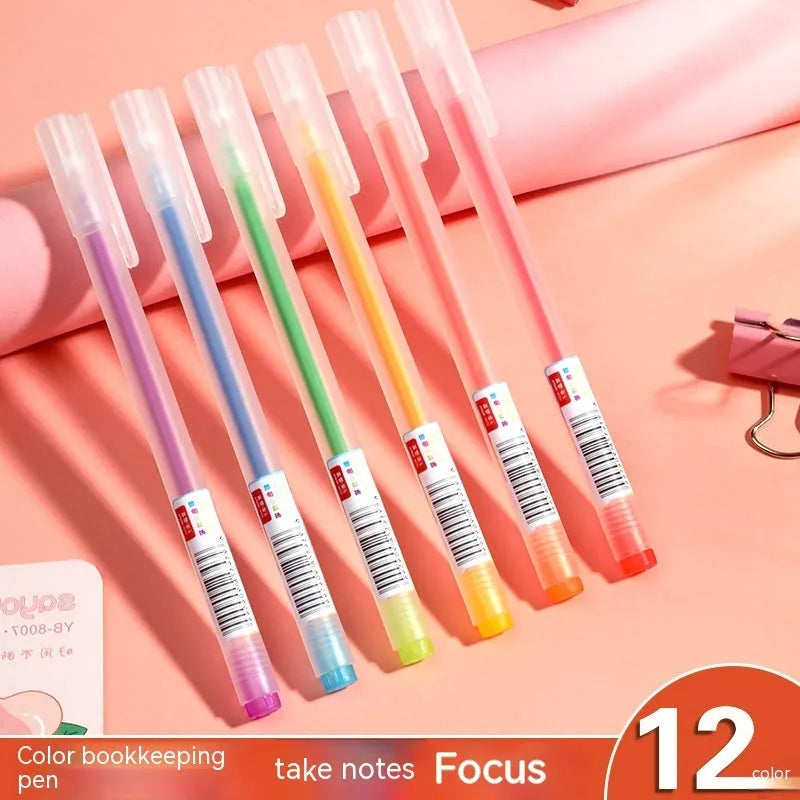 Set of 12 coloured gel pens with 0.5 mm tips in a box, plastic barrel stationery