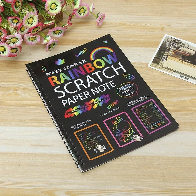 Children's large scratch art paper sheets 26x19cm with colourful puzzle designs for DIY scraping painting