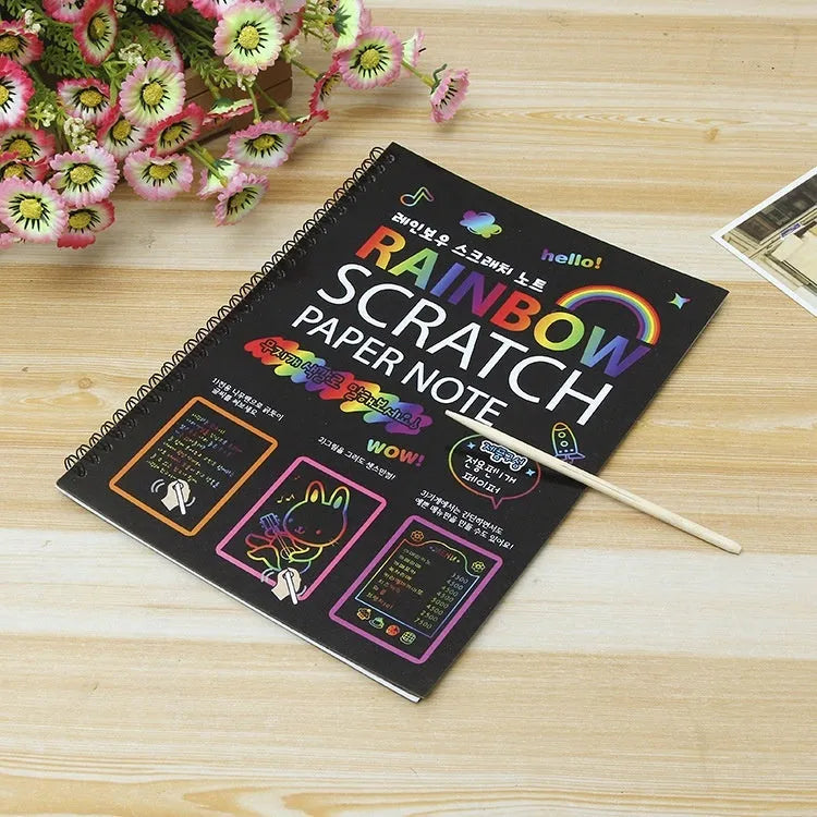 Children's large scratch art paper sheets 26x19cm with colourful puzzle designs for DIY scraping painting