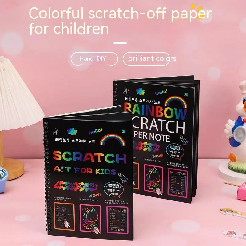 Children's large scratch art paper sheets 26x19cm with colourful puzzle designs for DIY scraping painting