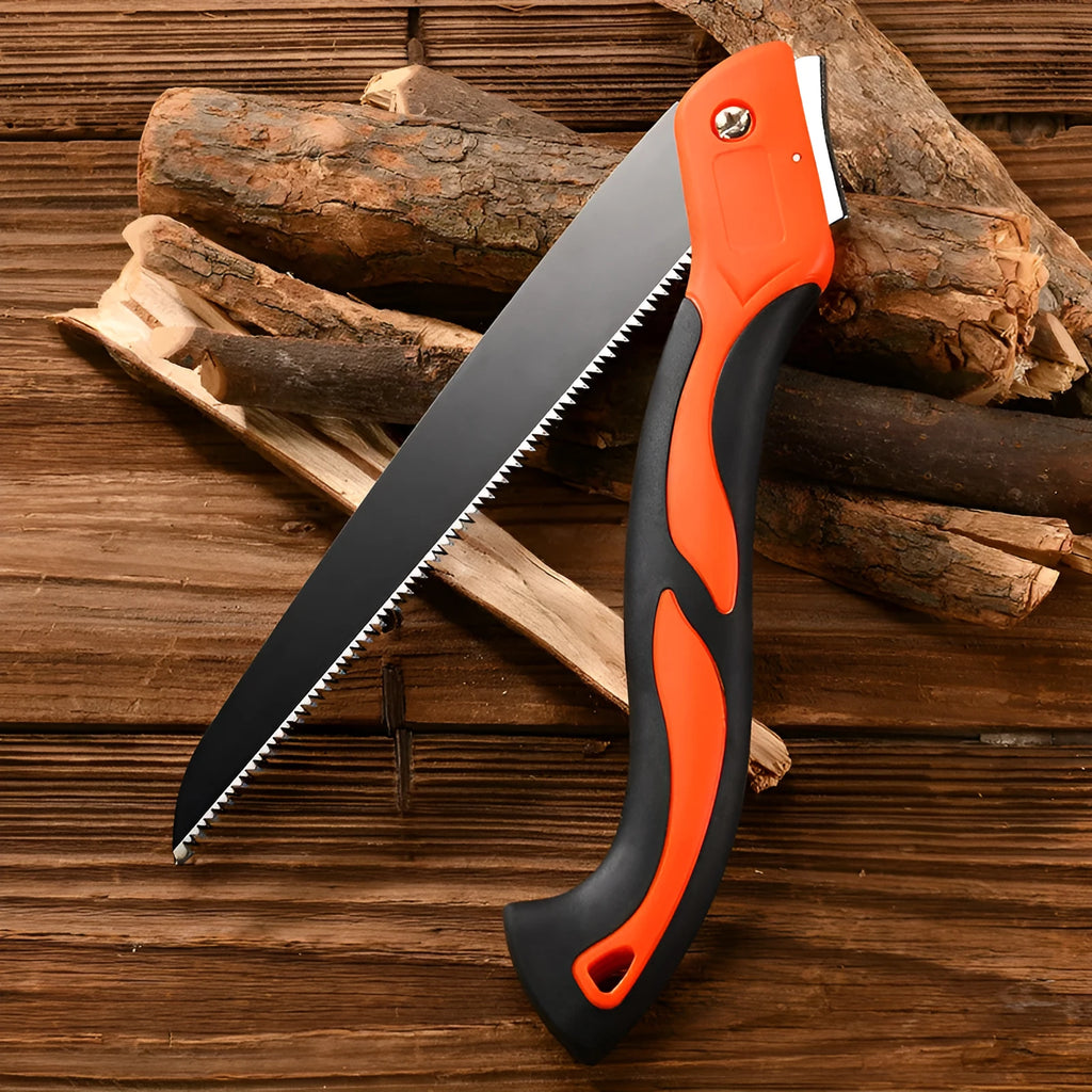 53cm SK5 steel folding saw with ABS handle, serrated blade, folded position