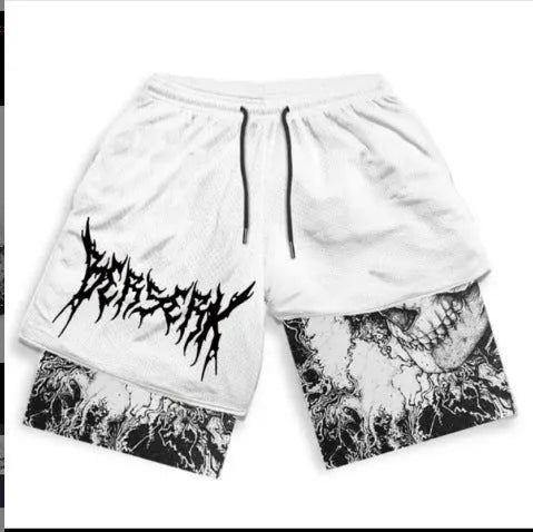 3D digital printing double-layer beach pants for men in black polyester, front view