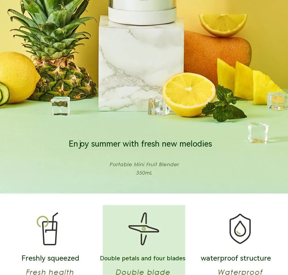 USB magnetic charging mini juicing cup 350ml plastic portable travel juice maker with dual blades