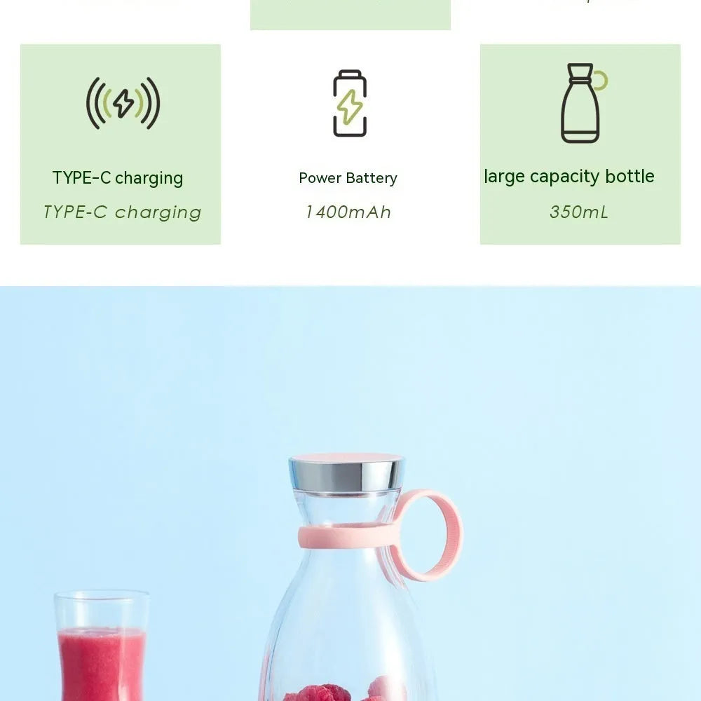 USB magnetic charging mini juicing cup 350ml plastic portable travel juice maker with dual blades