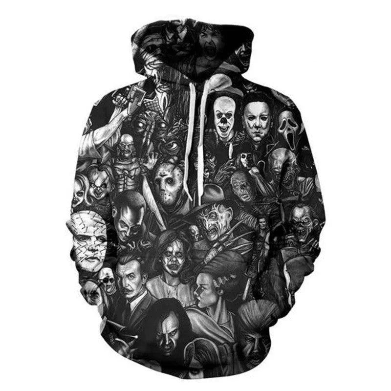 3D black hoodie with horror character print front view