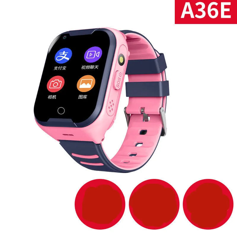 A blue children's GPS smartwatch with a 1.44-inch touchscreen, shown on a wrist.