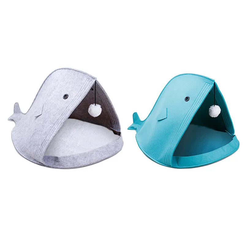 Foldable felt pet nest 40x40x50cm in Blue or Grey, chemical fibre felt, washable and removable