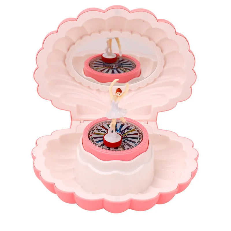 Plastic Shell Ballet Girl Music Box in random colour, size 160x130x155mm, decorative music box with rotating ballet figure