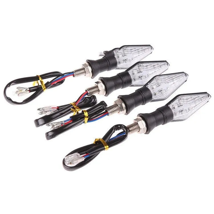 Motorcycle LED turn signal lights with double-sided luminous design in yellow and blue options