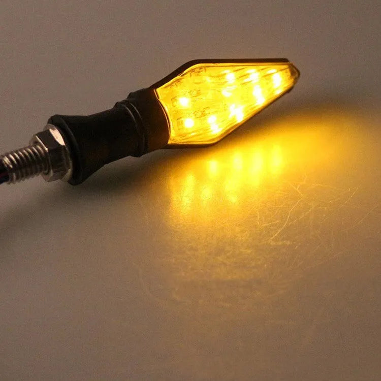 Motorcycle LED turn signal lights with double-sided luminous design in yellow and blue options
