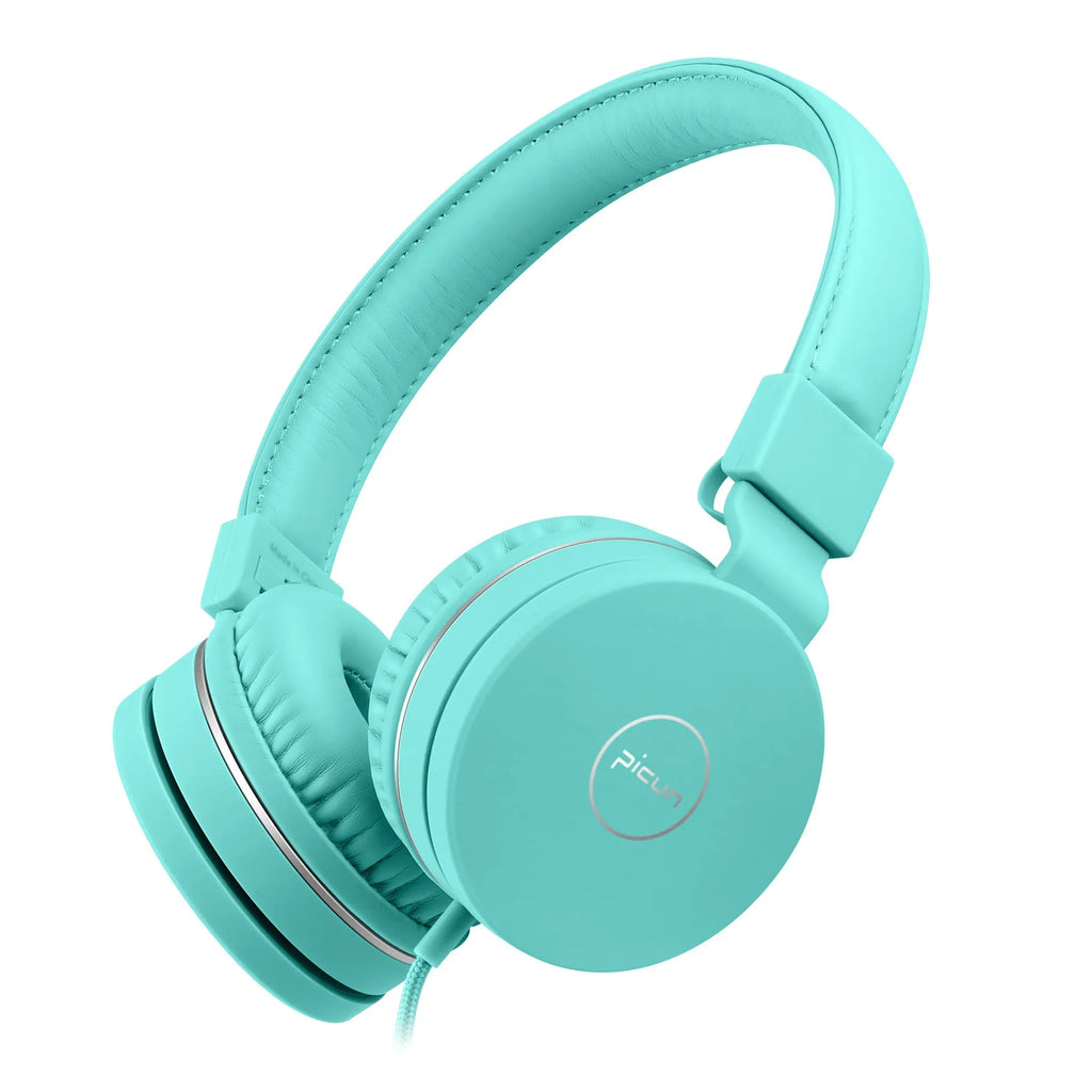 Bengoo C30 over-ear wired headphones with microphone in mint green, showing braided cable and protein ear cushions.