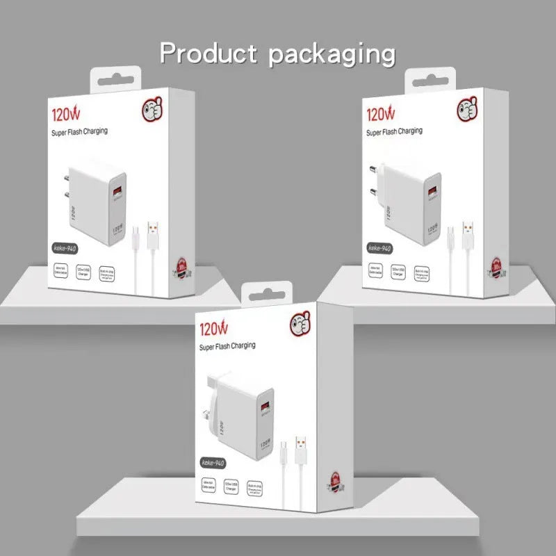 White 120W super fast USB charger and cable suit with QC5.0 support