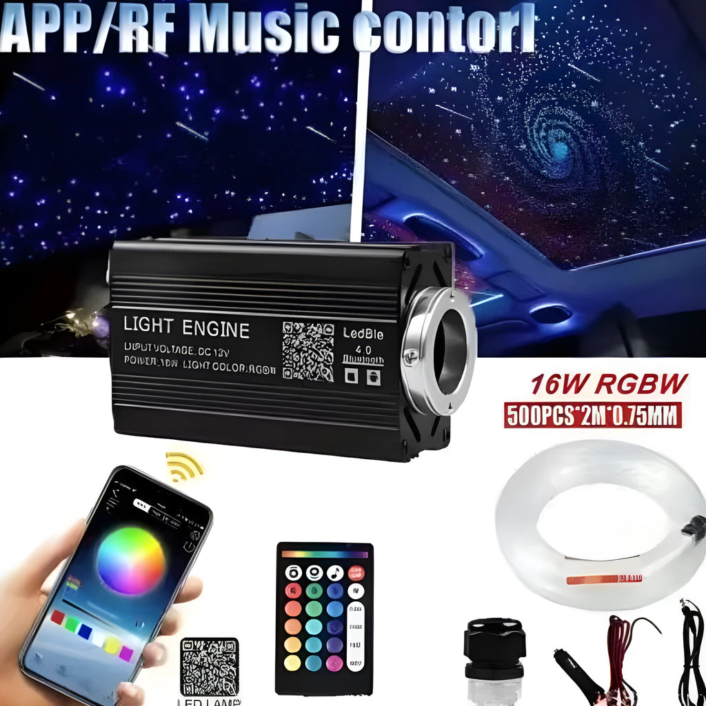 Car LED light source machine with fibre optic cable set remote control and cigarette lighter plug universal 12V