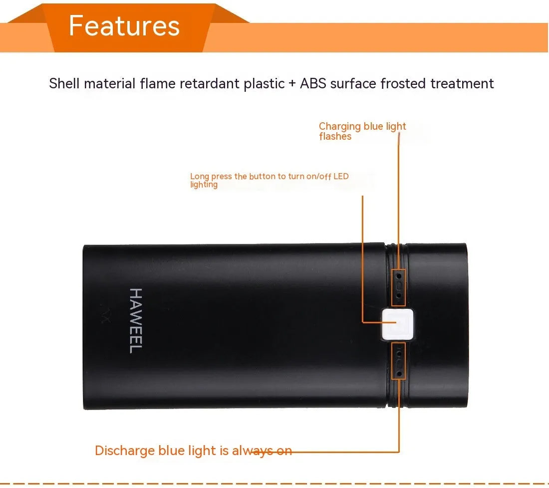 18650 battery power supply DIY power bank case black colour with spring loading and indicator light