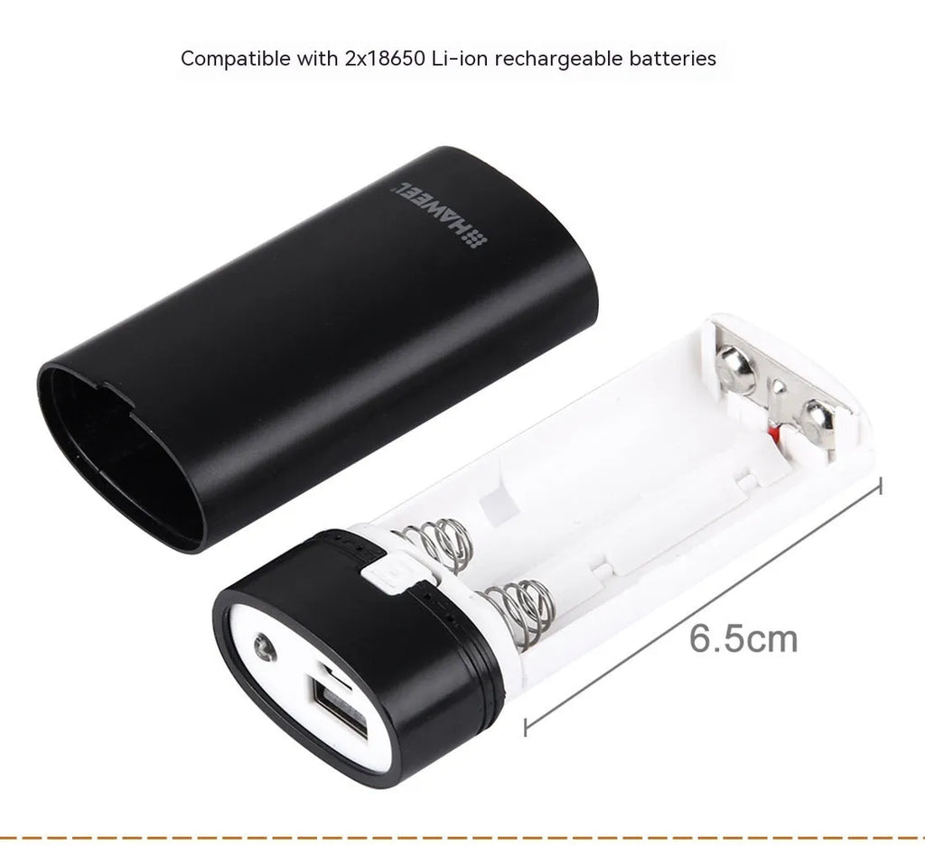 18650 battery power supply DIY power bank case black colour with spring loading and indicator light