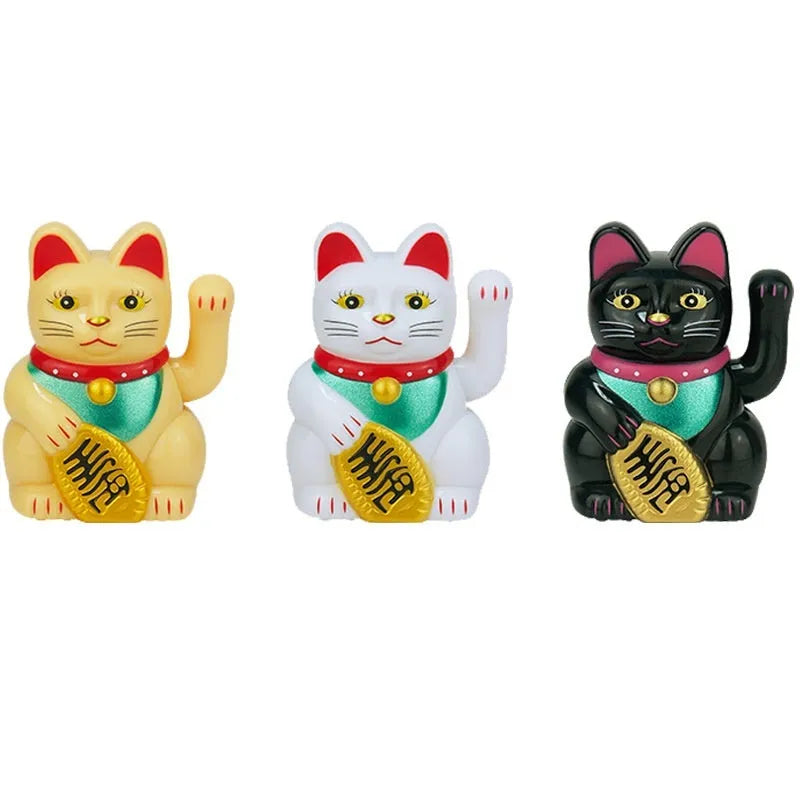 Solar powered Maneki Neko waving cat decoration in black, white or yellow for car dashboard