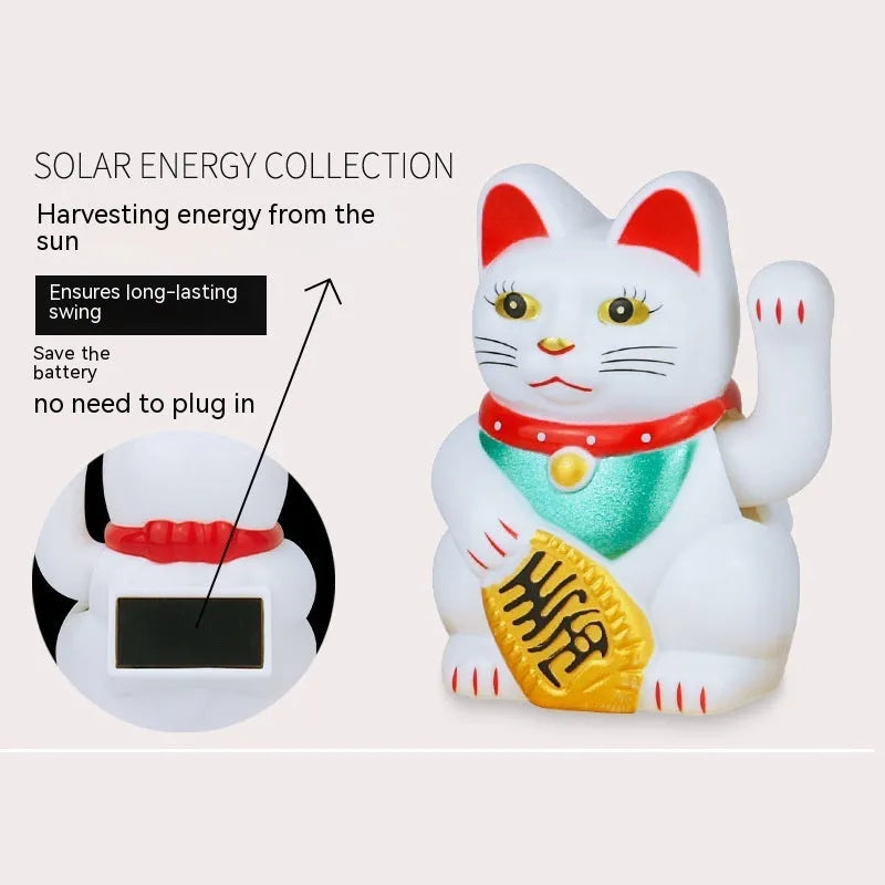 Solar powered Maneki Neko waving cat decoration in black, white or yellow for car dashboard