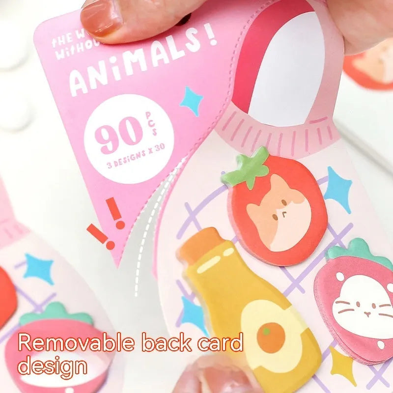 Small animal shaped sticky note set showing one of six colourful cover designs on a 90-page memo pad.