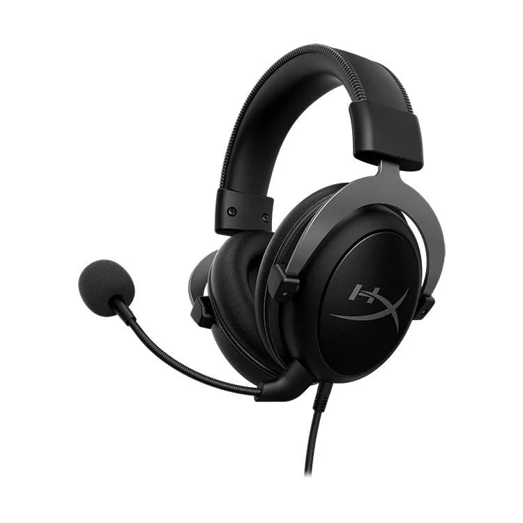 Hurricane 2 wired over-ear gaming headset in black and red, showing detachable microphone and USB sound card remote.