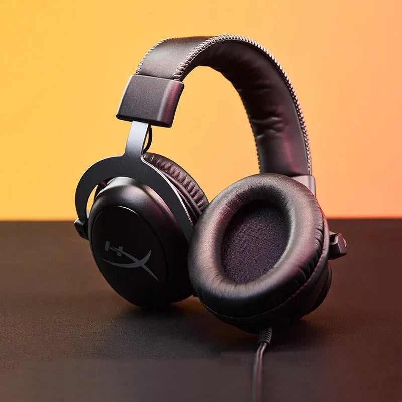 Hurricane 2 wired over-ear gaming headset in black and red, showing detachable microphone and USB sound card remote.