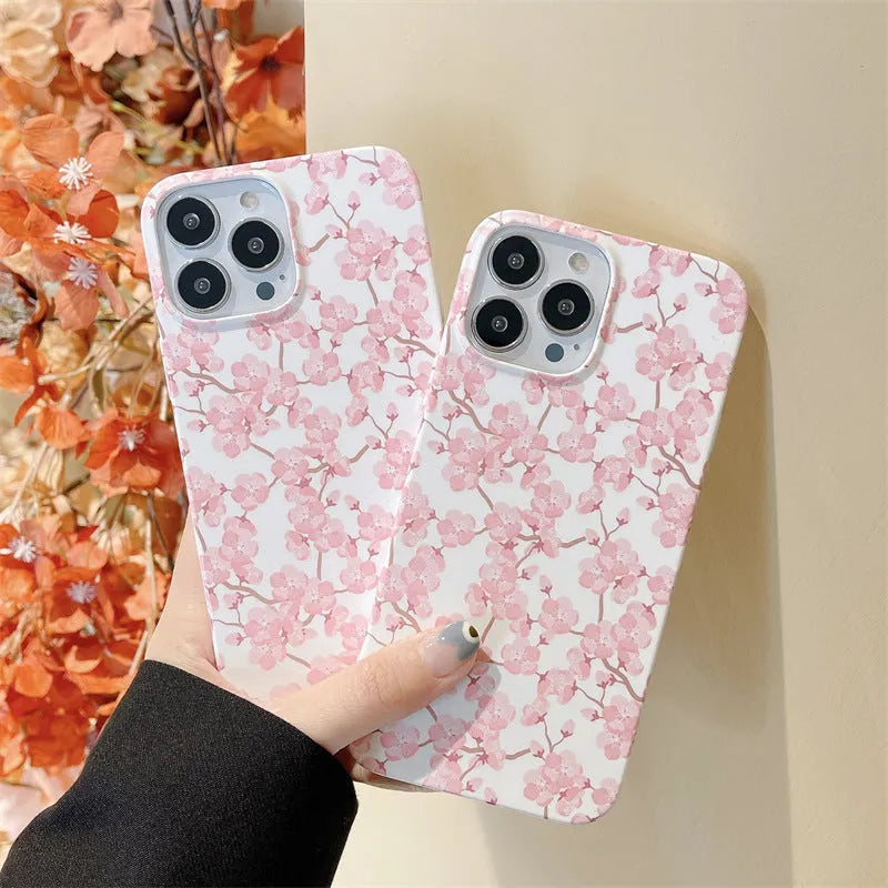 Pink cherry blossom silicone back cover phone case for iPhone 13, 12, 11 Pro Max, XR, XS Max