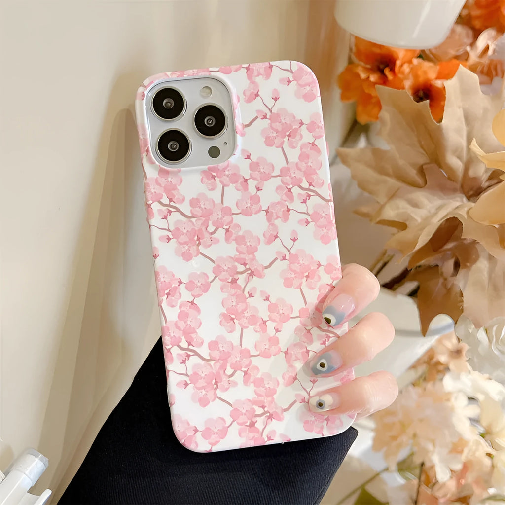 Pink cherry blossom silicone back cover phone case for iPhone 13, 12, 11 Pro Max, XR, XS Max