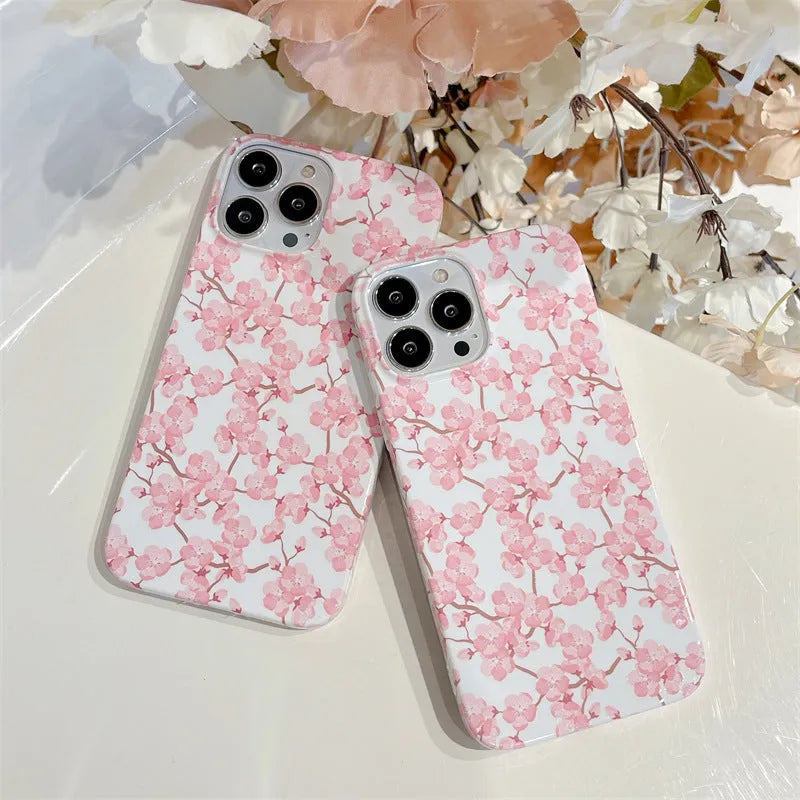 Pink cherry blossom silicone back cover phone case for iPhone 13, 12, 11 Pro Max, XR, XS Max