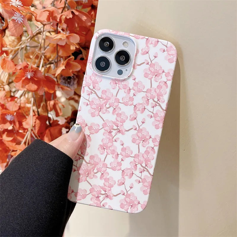 Pink cherry blossom silicone back cover phone case for iPhone 13, 12, 11 Pro Max, XR, XS Max