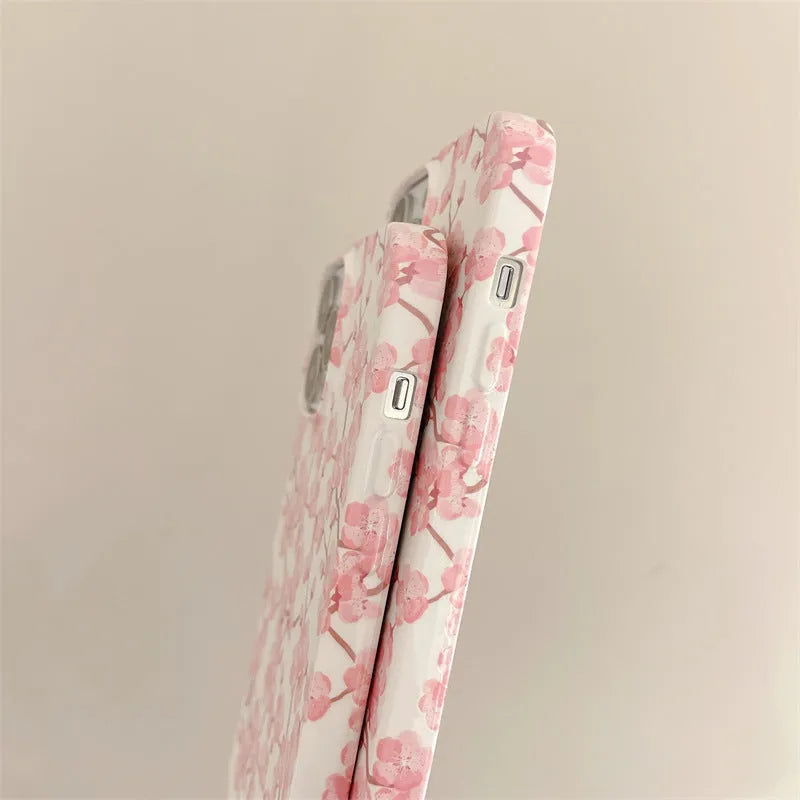 Pink cherry blossom silicone back cover phone case for iPhone 13, 12, 11 Pro Max, XR, XS Max