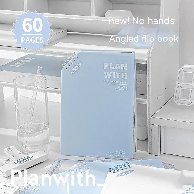 Oblique angle artsy ins style student draft notebook in A5 or B5 size with white or plaid blue cover.