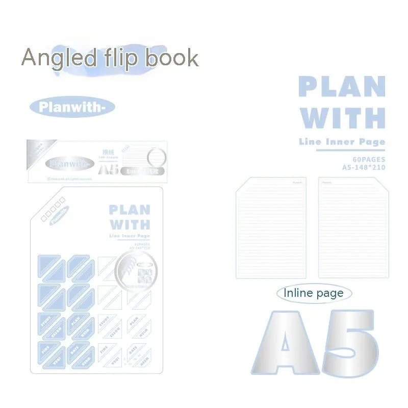 Oblique angle artsy ins style student draft notebook in A5 or B5 size with white or plaid blue cover.