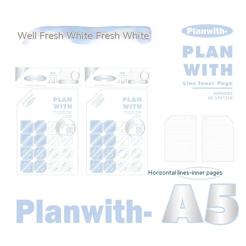 Oblique angle artsy ins style student draft notebook in A5 or B5 size with white or plaid blue cover.