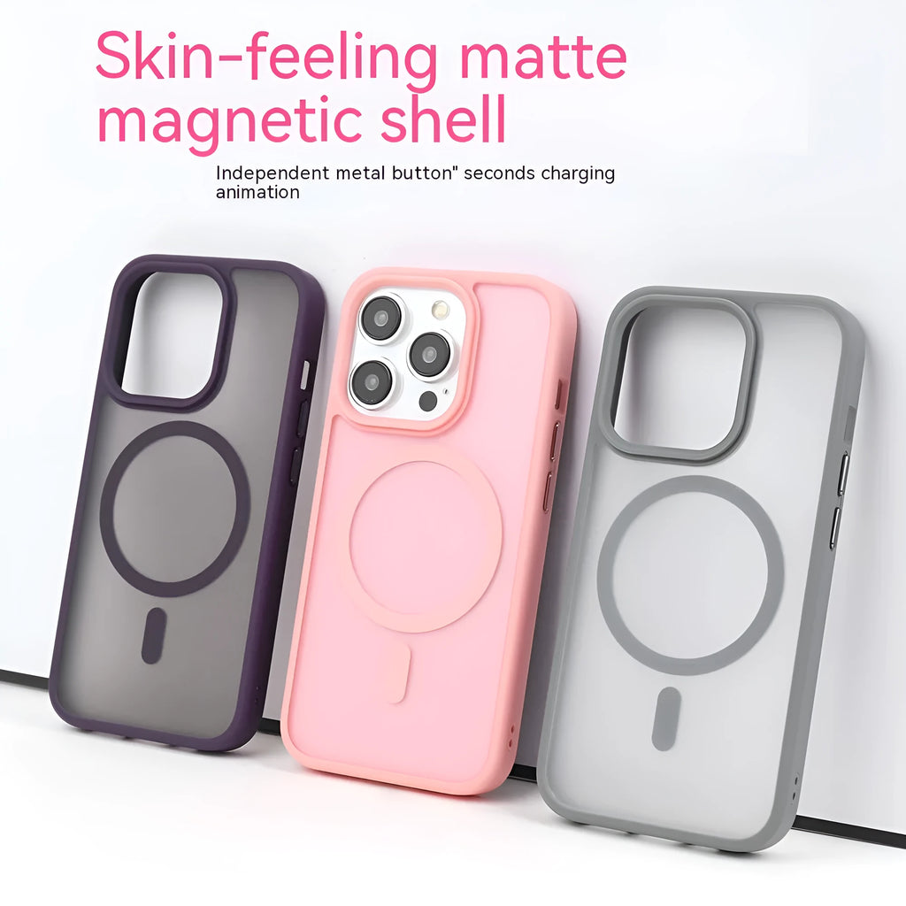 Mute key skin feeling phone case for Apple iPhone in cherry powder colour with magnetic suction and matte finish