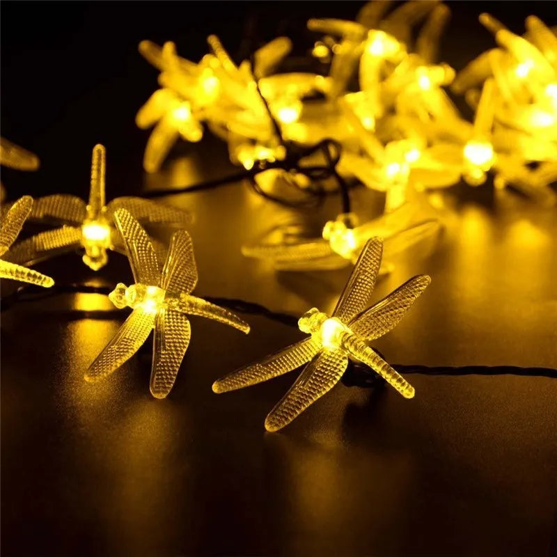 30 LED solar string lights with warm white bulbs and separate solar panel for garden decoration