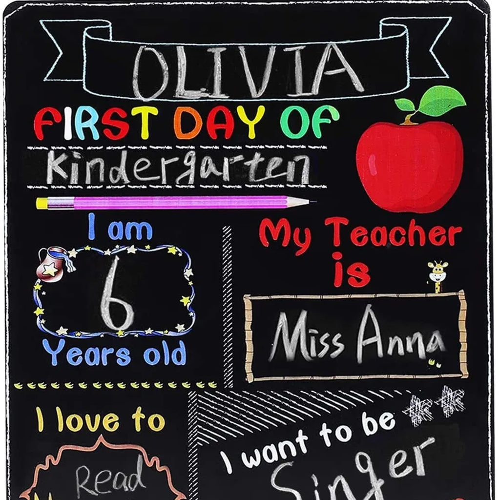 Natural wood colour first day of school blackboard ornament with modern simplicity style.