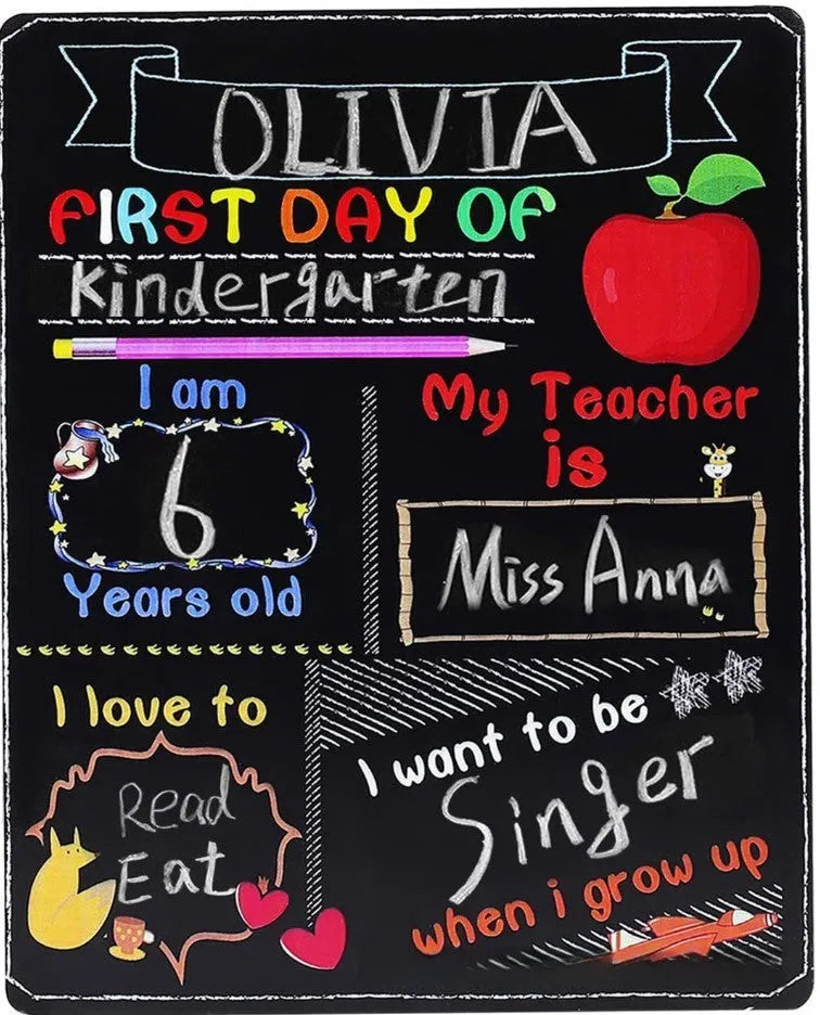 Natural wood colour first day of school blackboard ornament with modern simplicity style.