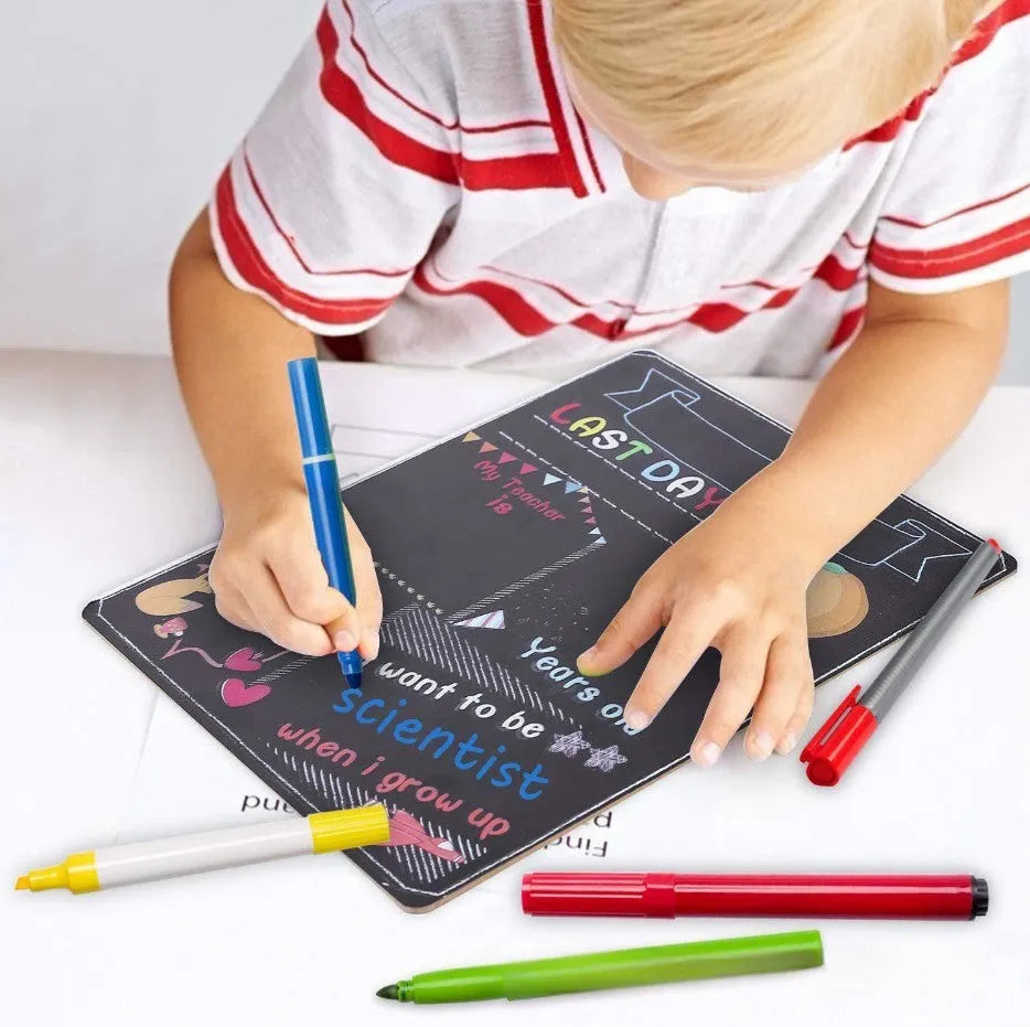 Natural wood colour first day of school blackboard ornament with modern simplicity style.
