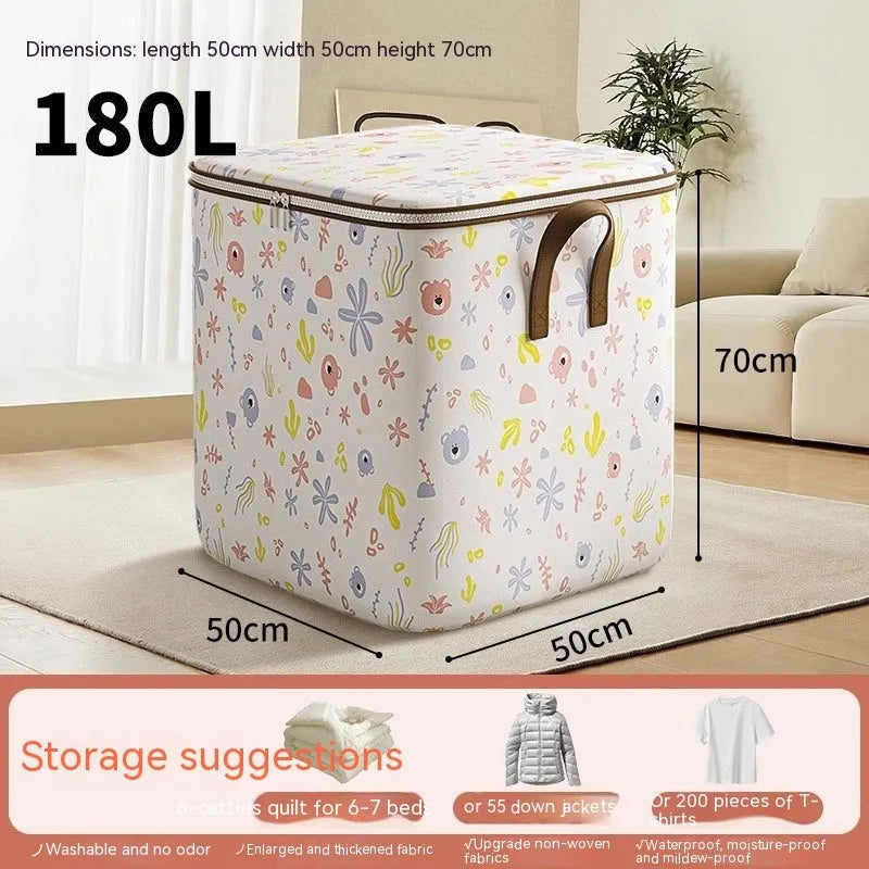 Non-woven cube storage box with cartoon bear zipper, 100L 140L 180L, for quilt clothes and laundry