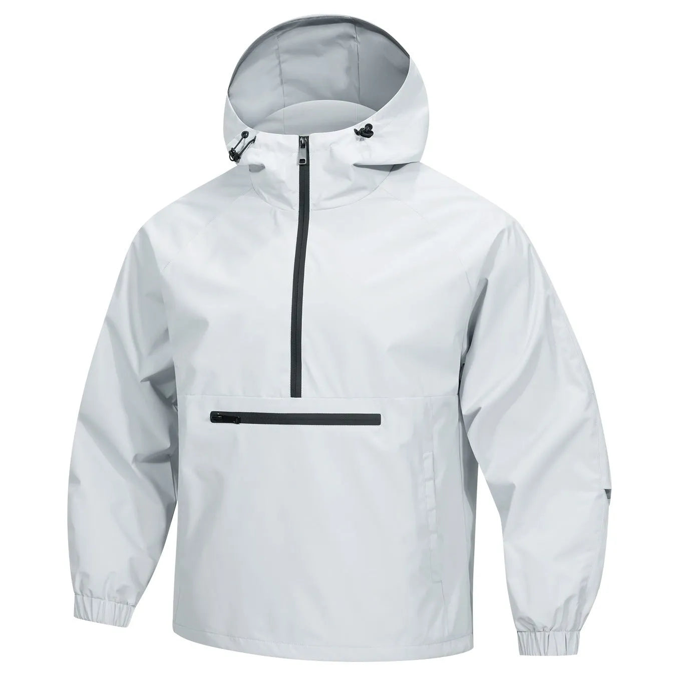 Men's loose grey hooded sweater jacket with half-zip front in rabbit fur corduroy fabric