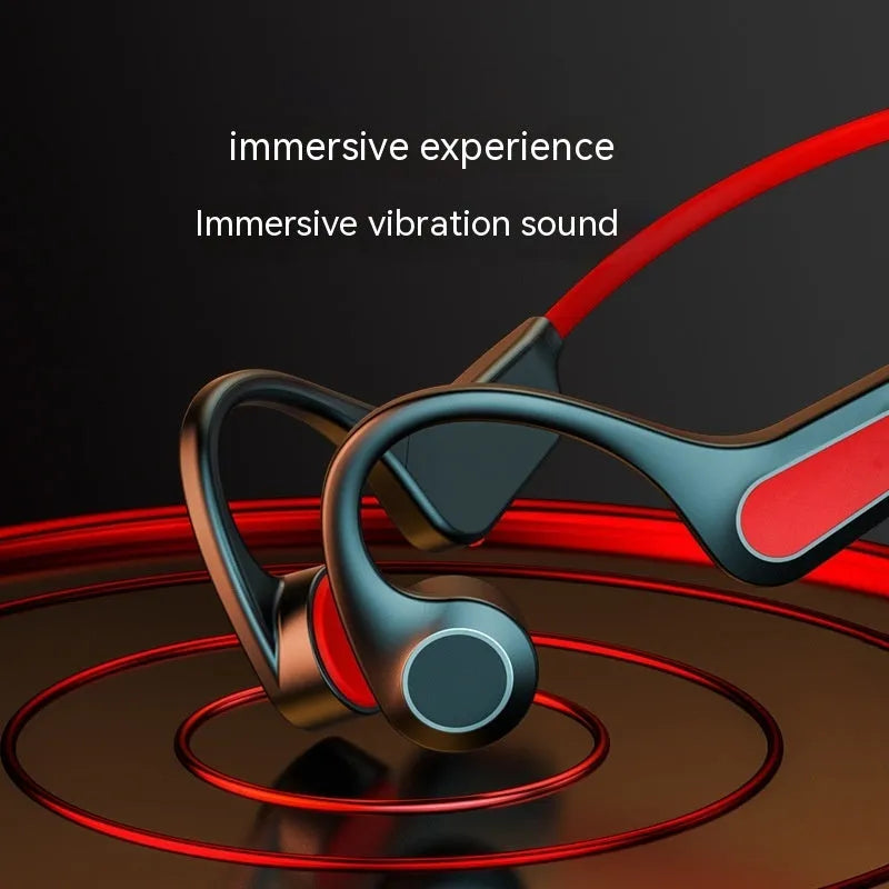 Bone conduction Bluetooth headset in black red or white grey with ear hook, digital display and non in-ear design