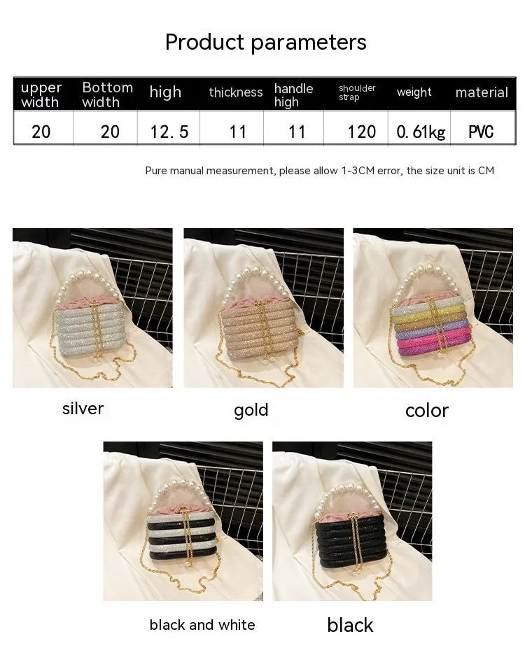 Round soft PU crossbody bag for women with beaded detail and a single strap, shown in a selection of colours.