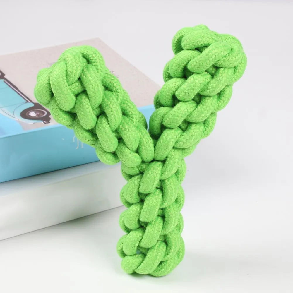 Blue Y-shaped cotton rope dog toy for large breeds measuring 18cm long