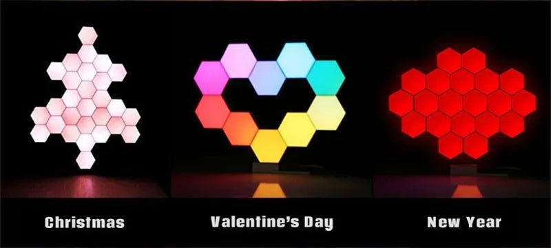 Smart home quantum lamp with controller and three colourful light blocks for indoor use