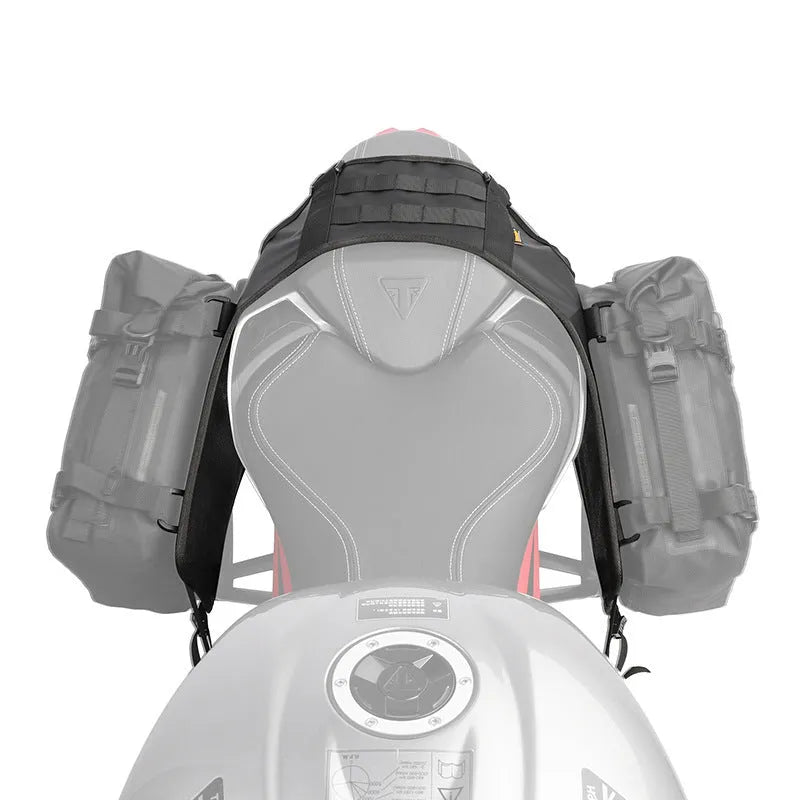 Black polyester motorcycle luggage loading base for fuel tank mounting, dimensions 100cm by 40cm.
