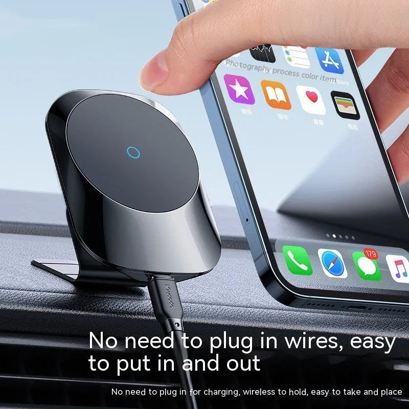 Magnetic car wireless charger with air vent clip and dashboard adhesive mounting bases