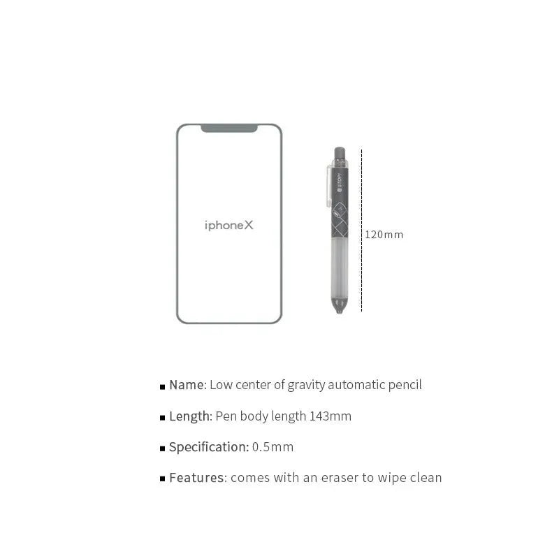 Two 0.5mm mechanical pencils with soft cloud grips, one black and one white, on a plain background.