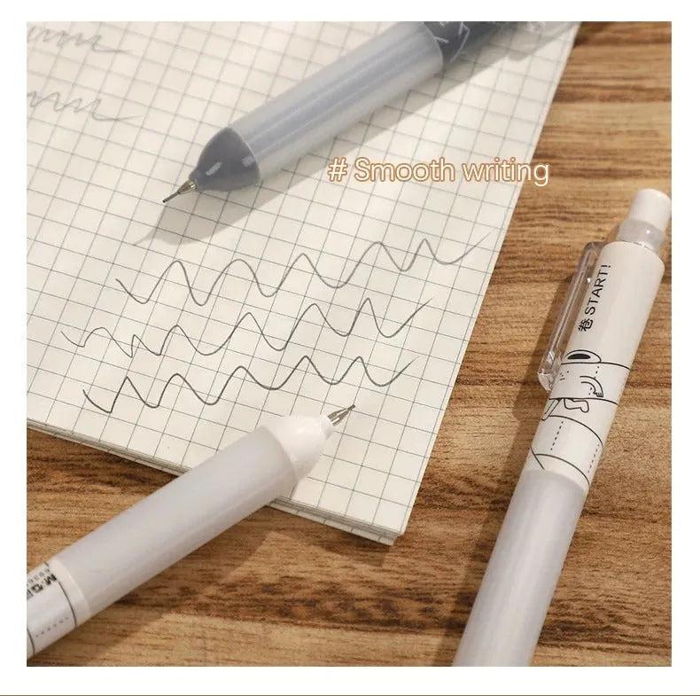 Two 0.5mm mechanical pencils with soft cloud grips, one black and one white, on a plain background.